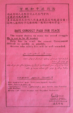 Malayan Emergency Safe Conduct Pass for Peace