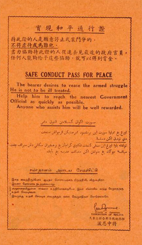 Malayan Emergency Safe Conduct Pass for Peace